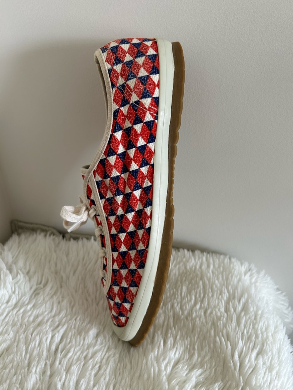 Tory Burch Sport Patterned Red & Blue Canvas Sneakers - Picture 8 of 14